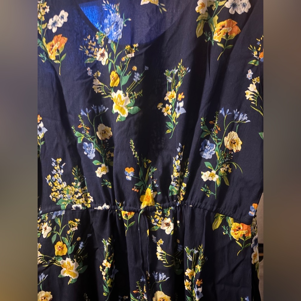 🎒BTS SALE📚 La Cera Navy Floral Button Front Midi Dress Pockets, 100% Rayon, XL - Picture 9 of 9
